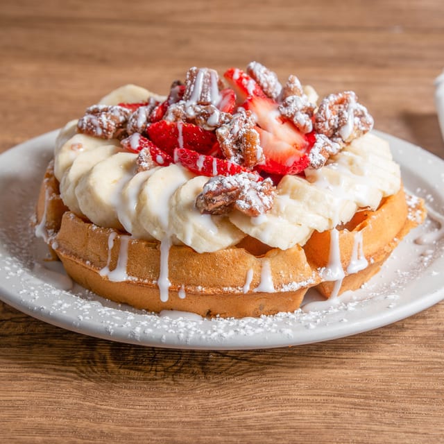 Strawberry Banana Pecan Waffle.