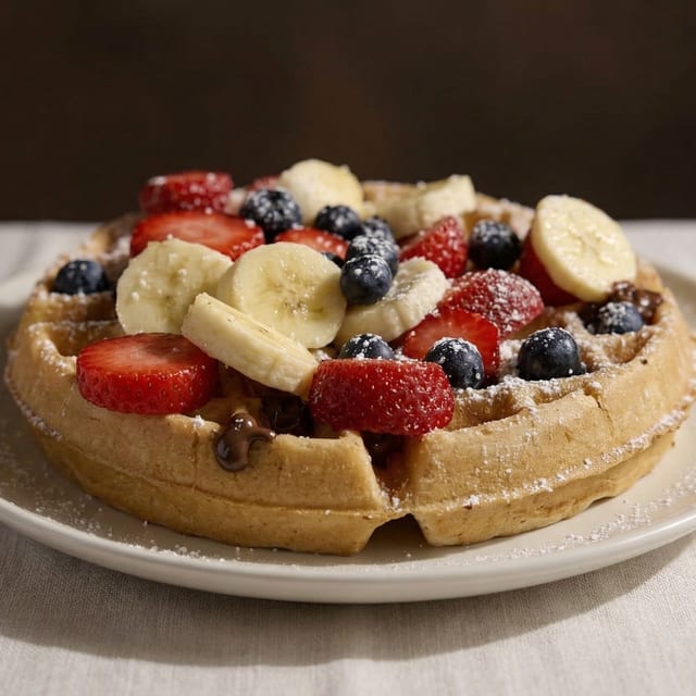Blueberry Strawberry Banana Waffles.